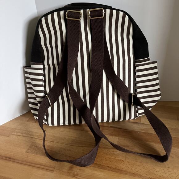 Henri Bendel Brown/White/Black Striped Canvas Large Size Backpack - Picture 3 of 12